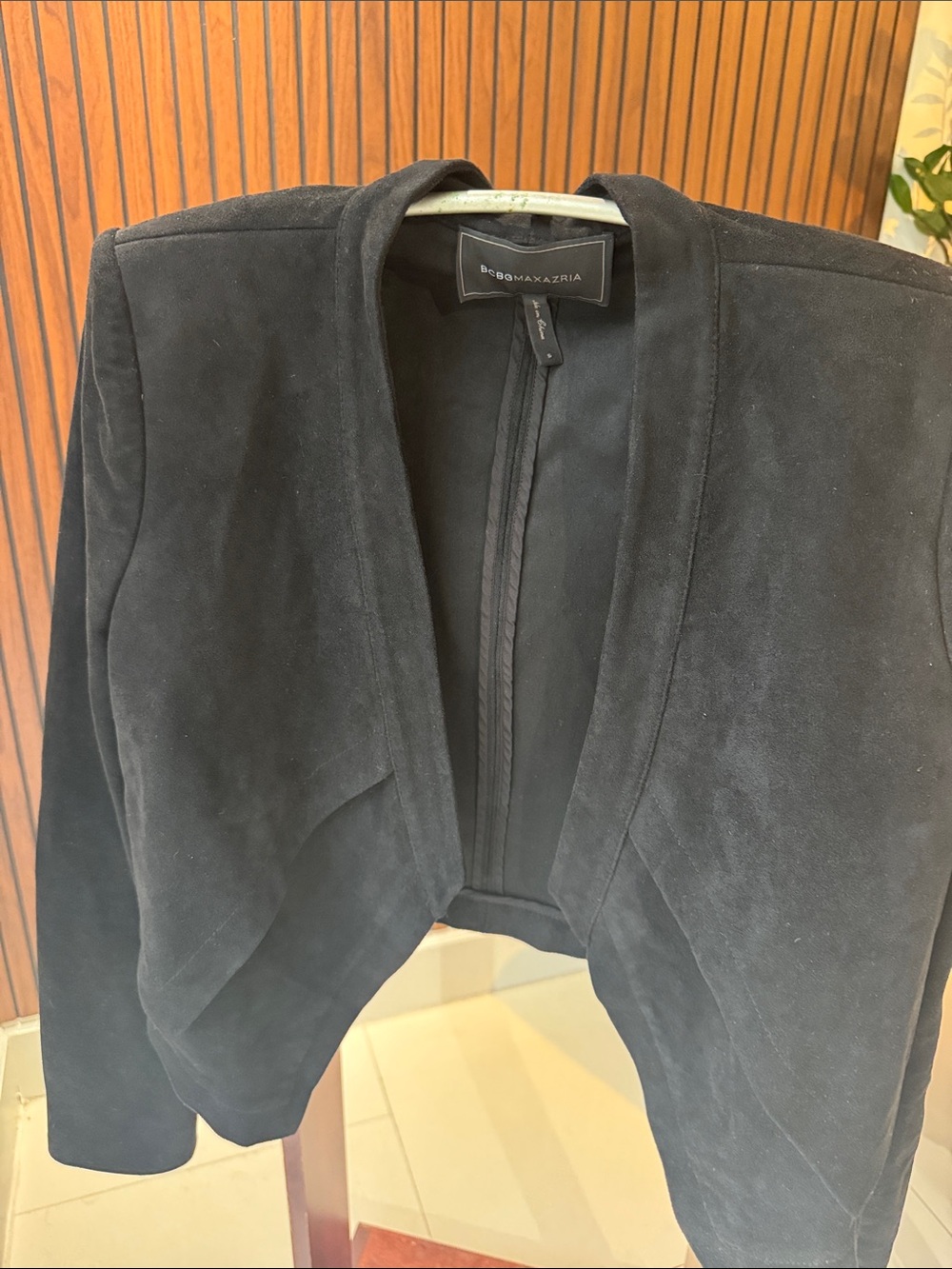 BCBGMaxAzria Black Suede Cropped Open-Front Jacket
